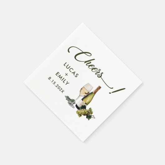 Elegante Moderne Cheers Script Wine Floral Wedding Serviette (Ecke)