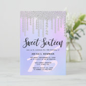 Elegante moderne Chick Diamond Tropfen 16 . Geburt Einladung (Stehend Vorderseite)