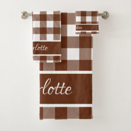 Elegante moderne Cinnamon Brown White Buffalo Karo Badhandtuch Set