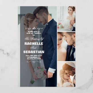Elegante, moderne Collage Wedding Einladung | Rach