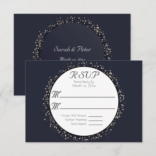 Elegante moderne Confetti Gold Wedding RSVP Card Karte (Vorne/Hinten)