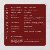 Elegante Moderne Crimson Red Wedding Programm (Rückseite)