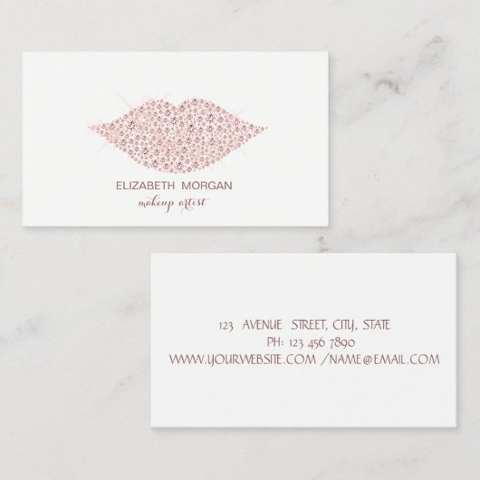 Elegante Moderne, Diamantenlippen, Makeup-Künstler Visitenkarte (Vorne/Hinten)