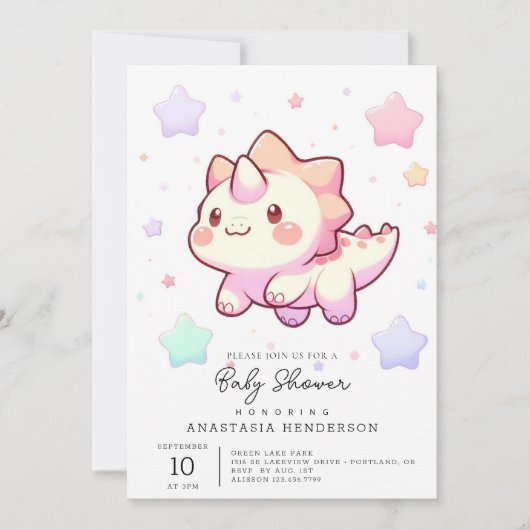 Elegante moderne Dinosaur Babydusche Einladung (Vorderseite)