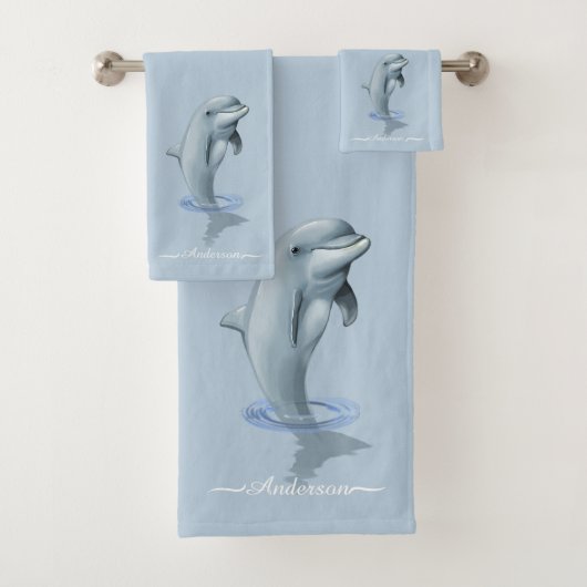 Elegante Moderne Dolphin & Script auf Wondrous Blu Badhandtuch Set (Insitu)