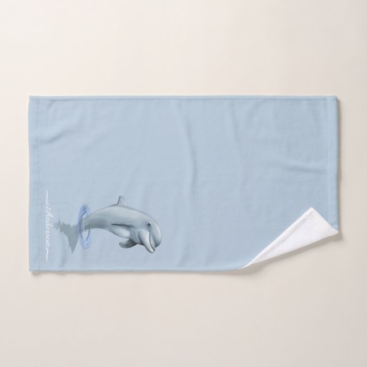 Elegante Moderne Dolphin & Script auf Wondrous Blu Badhandtuch Set (Handtuch)