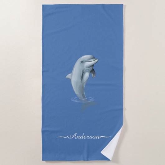 Elegante Moderne Dolphin & Script auf Wondrous Blu Strandtuch (Vorderseite)