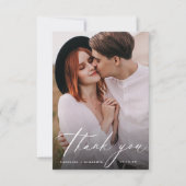 Elegante moderne Drehbuch minimalistische Hochzeit Dankeskarte (Vorderseite)