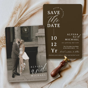 Elegante moderne dunkelbraune randlose Foto-Hochze Save The Date