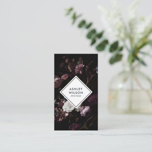 Elegante moderne, dunkle Flora Bouquet Business Ca Visitenkarte (Stehend Vorderseite)