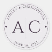 Elegante Moderne Dunkle Lila Hochzeit Runder Aufkleber (Vorderseite)