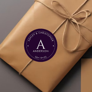 Elegante Moderne Dunkle Lila Hochzeit Runder Aufkleber