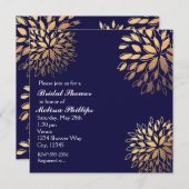 Elegante moderne dunkle Navy Blue Foil Floral Einl Einladung (Vorne/Hinten)