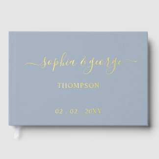 Elegante Moderne Dusty Blue Gold Wedding Gästebuch