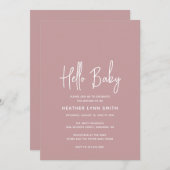 Elegante Moderne Dusty Rose Girl Hello Baby Shower Einladung (Vorne/Hinten)