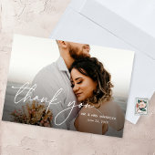 Elegante Moderne, einfache 2 Fotos Hochzeit Dankeskarte