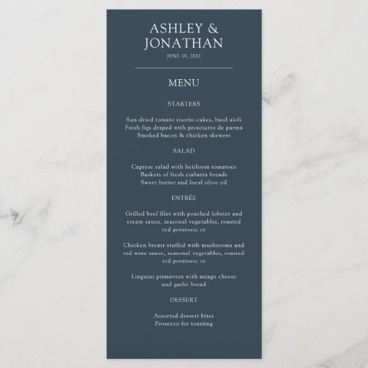 Elegante moderne, einfache Elemente Hochzeit Menükarte (Vorderseite)