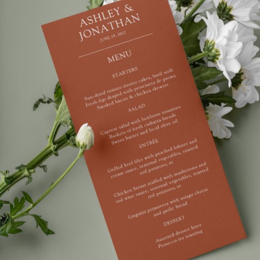 Elegante moderne, einfache Elemente Hochzeit Menükarte