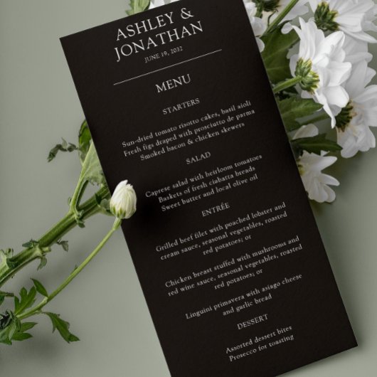 Elegante moderne, einfache Elemente Hochzeit Menükarte