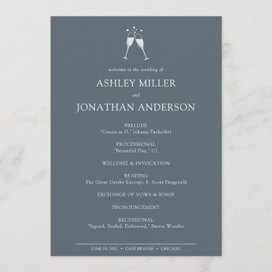 Elegante moderne, einfache Elemente Hochzeit Programm (Vorderseite)