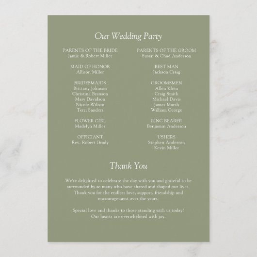 Elegante moderne, einfache Elemente Hochzeit Programm (Rückseite)