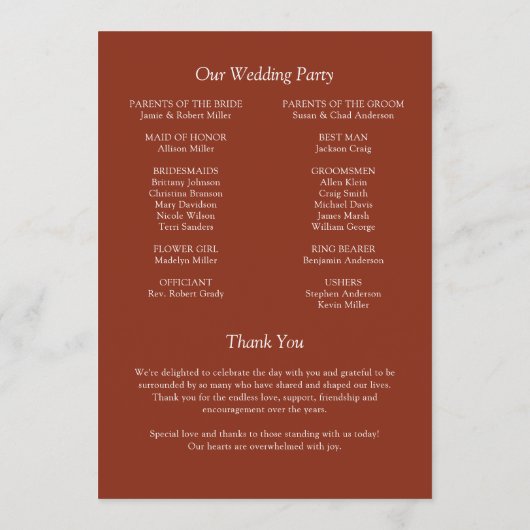 Elegante moderne, einfache Elemente Hochzeit Programm (Rückseite)