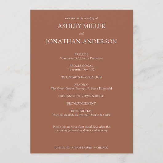 Elegante moderne, einfache Elemente Hochzeit Programm (Vorderseite)