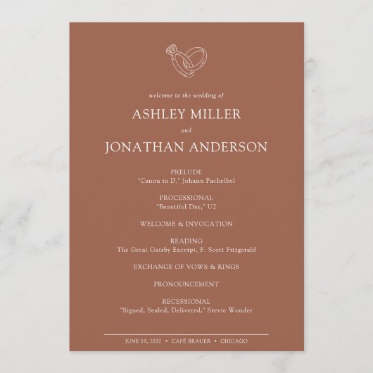 Elegante moderne, einfache Elemente Hochzeit Programm (Vorderseite)