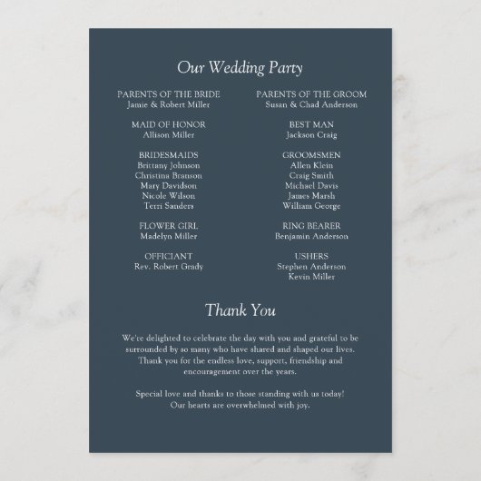 Elegante moderne, einfache Elemente Hochzeit Programm (Rückseite)