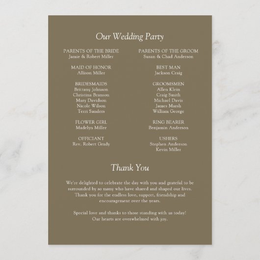 Elegante moderne, einfache Elemente Hochzeit Programm (Rückseite)