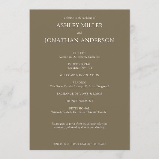 Elegante moderne, einfache Elemente Hochzeit Programm (Vorderseite)