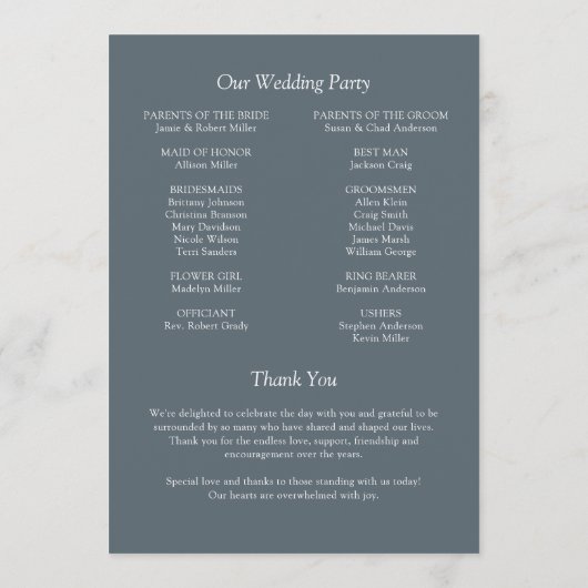 Elegante moderne, einfache Elemente Hochzeit Programm (Rückseite)