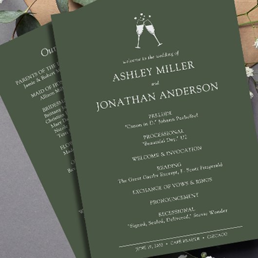 Elegante moderne, einfache Elemente Hochzeit Programm