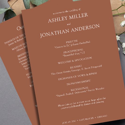 Elegante moderne, einfache Elemente Hochzeit Programm