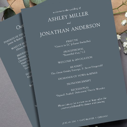 Elegante moderne, einfache Elemente Hochzeit Programm