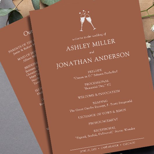 Elegante moderne, einfache Elemente Hochzeit Programm