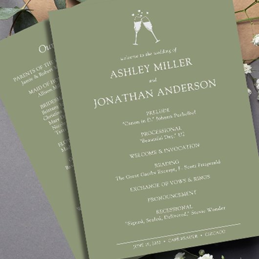 Elegante moderne, einfache Elemente Hochzeit Programm