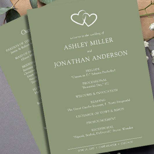 Elegante moderne, einfache Elemente Hochzeit Programm