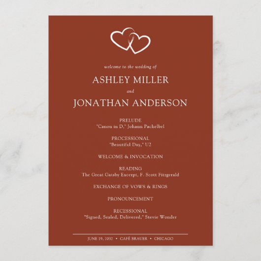 Elegante moderne, einfache Elemente Hochzeit Programm (Vorderseite)