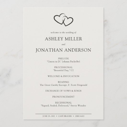 Elegante moderne, einfache Elemente Hochzeit Programm (Vorderseite)