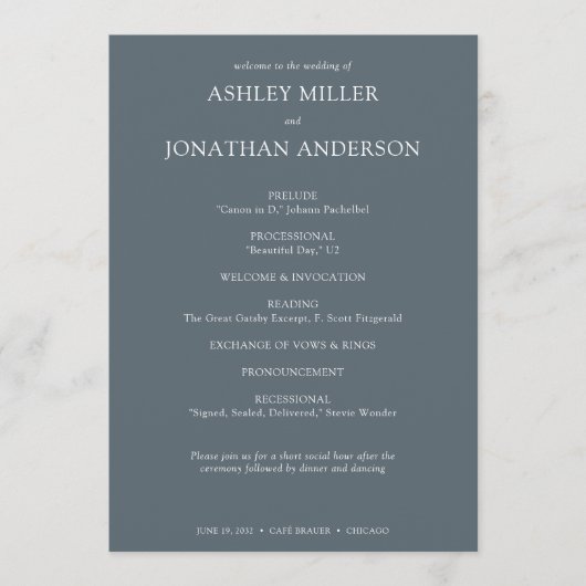 Elegante moderne, einfache Elemente Hochzeit Programm (Vorderseite)