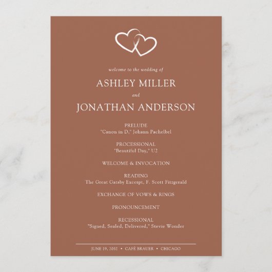 Elegante moderne, einfache Elemente Hochzeit Programm (Vorderseite)