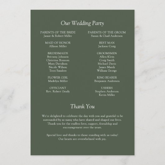 Elegante moderne, einfache Elemente Hochzeit Programm (Rückseite)