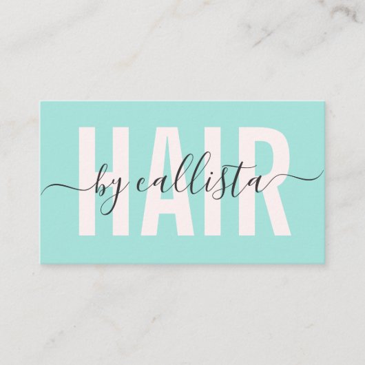 Elegante Moderne einfache Mint Typografie Haar Sty Visitenkarte (Vorderseite)