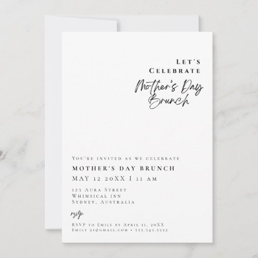 Elegante moderne einfache Mutter's day BRUNCH Einl Einladung (Vorderseite)
