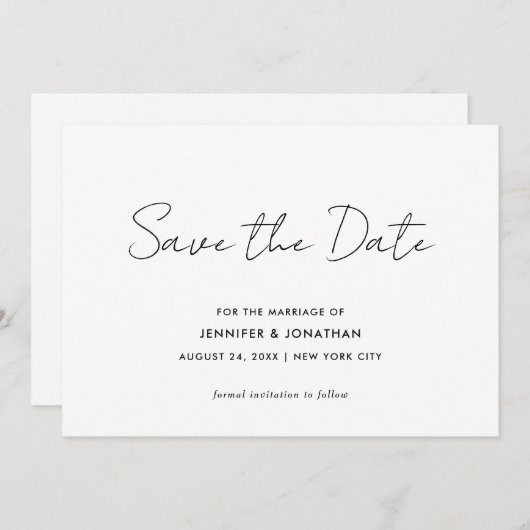 Elegante moderne, einfache Schwarz-Weiß-Typografie Save The Date (Vorne/Hinten)