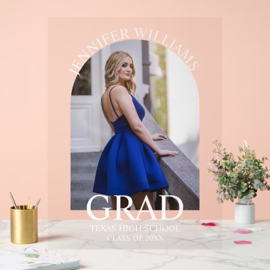 elegante, moderne, einfache Skript-Abschluss-Foto Acrylschild (Hochzeit)