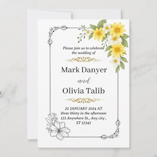 Elegante Moderne Einladung zur Hochzeit - einfach (Vorderseite)