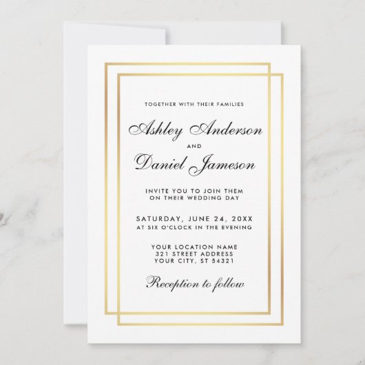 Elegante, moderne Einladung zur Hochzeit in Schwar (Vorderseite)