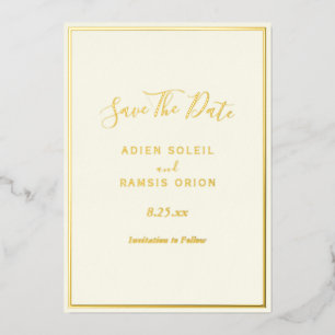 Elegante moderne Elfenbein-Goldfolie Save-the-Date Folieneinladung